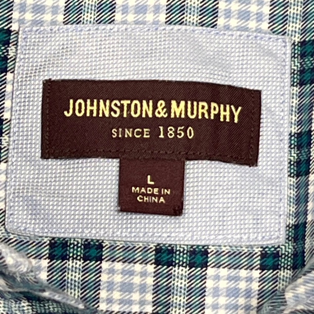 Johnston & Murphy Button Down Shirt Mens Large Teal Blue Plaid Flip Cuff L/S - Picture 3 of 12